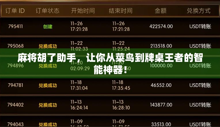 麻将胡了助手，让你从菜鸟到牌桌王者的智能神器！